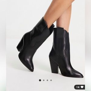 ASOS Design NWT Ranch Leather Mid-Calf Heeled Western Boots Sz 8